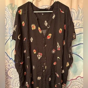Torrid size 6 Button Up Blouse, black with hearts and moons. Worn once.